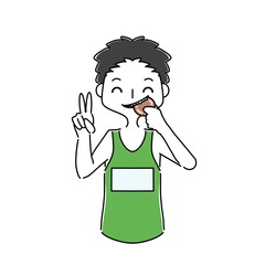 メダルを噛む選手　銅メダル