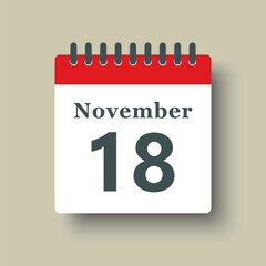 Icon day date 18 November, template calendar page