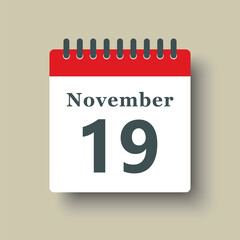 Icon day date 19 November, template calendar page