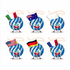 Christmas lights blue cartoon character bring the flags of various countries