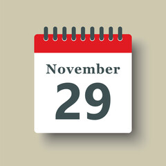 Icon day date 29 November, template calendar page