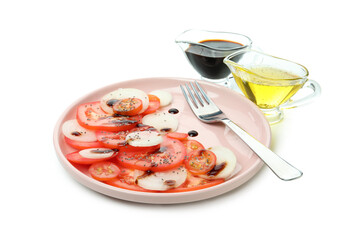 Tasty tomato carpaccio isolated on white background