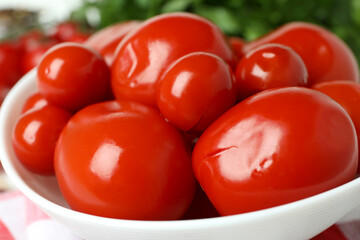Concept of pickled vegetables with tomatoes, close up