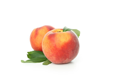 Ripe peach fruits isolated on white background