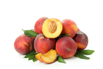 Fototapeta na wymiar Ripe peach fruits isolated on white background