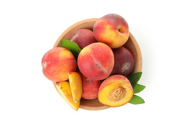 Ripe peach fruits isolated on white background