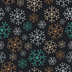 Simple Christmas seamless pattern. Snowflakes. A collection of retro textiles. On a dark background.