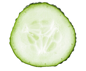Cut green cucumber. Cucumber isolation on a white background. Cucumber close-up.