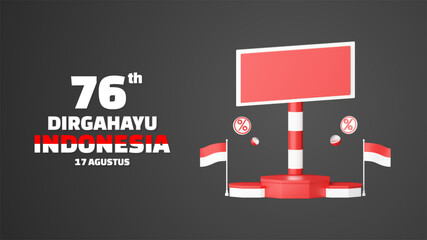 indonesia independence day empty podium promo display landscape background. 17 august 76 years of Indonesia