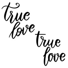 True love. Lettering phrase on white background. Design element for greeting card, t shirt, poster. Vector illustration