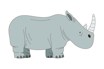 Grey Rhinoceros with Horn as African Animal Vector Illustration