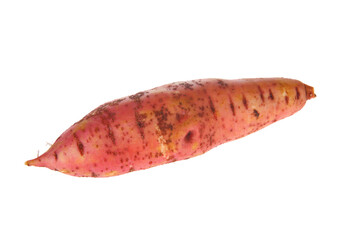 Ripe sweet potatoes on a white background
