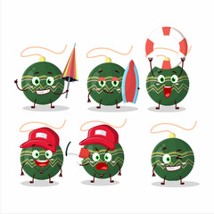 Happy Face christmas lights green cartoon character playing on a beach