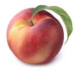 Fresh Peach fruits with leaf on white background, Peach isolated on white background With clipping path.