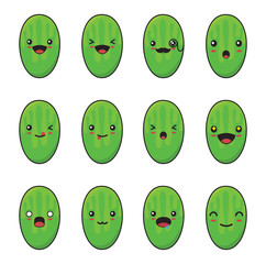 cucumber cartoon with different facial expressions