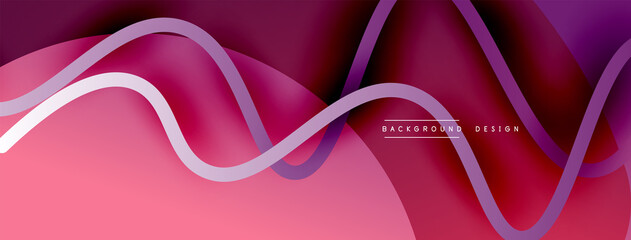 Abstract gradient background with wave line with shadow effect. Geometric composition. 3D shadow effects and fluid gradients