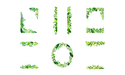 Frames with Green Leaves or Foliage Vector Set