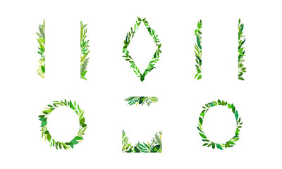 Frames with Green Leaves or Foliage Vector Set
