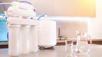 water filtration system. purification of water in the kitchen with filters