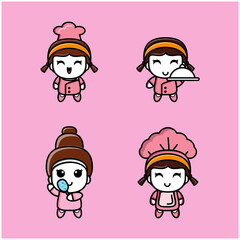 illustration vector graphic of girls are cooking and having fun, very suitable for school children's education