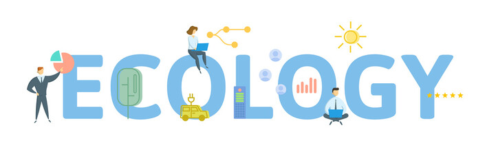 Fototapeta premium Ecology. Concept with keyword, people and icons. Flat vector illustration. Isolated on white.