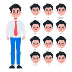 Illustration of Young man Character for animation mouth 
 in businessman working.