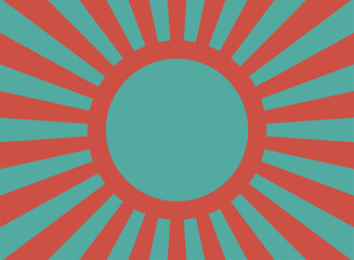 Sunlight retro background with vintage round frame for text. blue and beige color burst background.