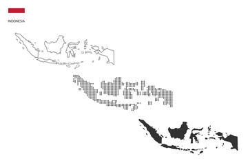 3 versions of Indonesia map city vector by thin black outline simplicity style, Black dot style and Dark shadow style. All in the white background.