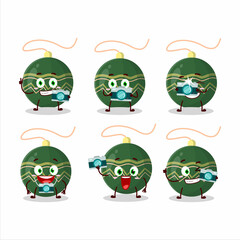 Photographer profession emoticon with christmas lights green cartoon character