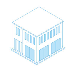 一戸建て住宅マイホームのイラスト線画ラインアート二階建て　アイソメトリックス立体イラスト