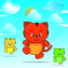 vector illustration of cat and clear sky