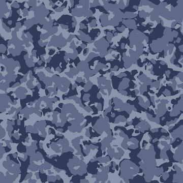 Military blue camouflage, War texture repeats, seamless background. Camo pattern for army clothing. Blue and gray color camouflage, fabric hunting.