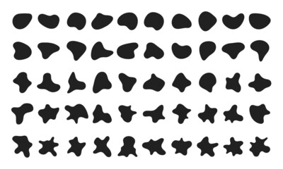 Random abstract liquid organic black irregular blotch shapes flat style design fluid vector illustration set banner simple shape template for presentation design, flyer, isolated on white background.