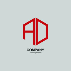 logo initials letters A and D with a hexagon shape. red color. gray background. Unique and simple combination logo design. for company brands and trademarks. modern logo template