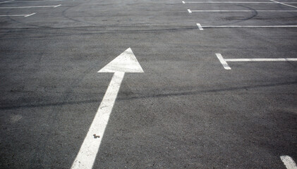 Parking kiosks in the parking lot, marked with white lines. Empty parking lot. Outdoor car park...