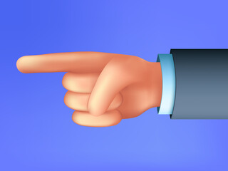 Hand with pointing finger. Hand sign. 3d cartoon hand.