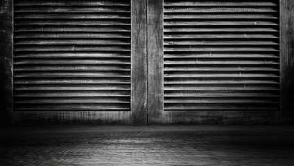 empty room with wall door blinds, gray background. Premises for the studio.