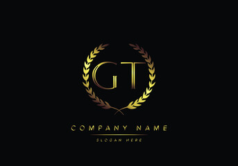 Alphabet letters GT monogram logo, gold color, luxury style
