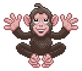Fototapeta premium Monkey Chimp Pixel Art Animal Video Game Cartoon