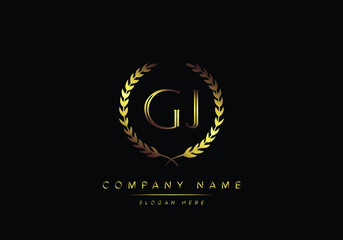 Alphabet letters GJ monogram logo, gold color, luxury style - obrazy, fototapety, plakaty