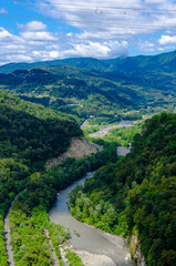 River between mountain view from bridge Skypark AJ Hacket Sochi