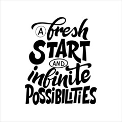 Fresh start quote poster. Hand drawn letering on white background. Typographic vector illustration