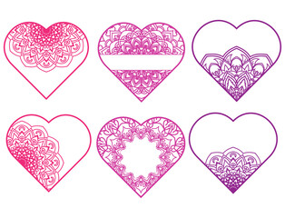 Big set of heart elements vector illustration.Cute Love Doodles Heart Frame Set