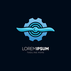 Gear Airplane Propeller Logo Design Vector Graphic Icon Illustration © HendraGuns11