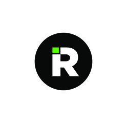 "IR" company name initial letter monogram with green dot. IR company logo.