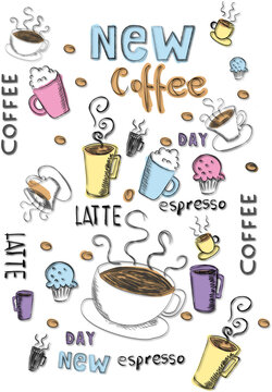 Time to drink coffee pattern freehand drawing © medweddyla