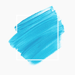 Brush paint stroke acrylic abstract background vector over frame. Blue creative design idea.