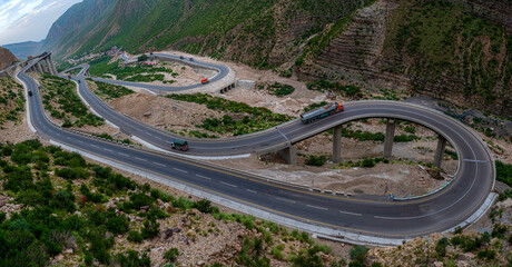 zigzag road in the mountains, landscape of road in the mountains, Japanese steel bridges add beauty...