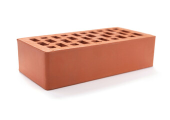 Clay red brick isolated on white background. Construction brick