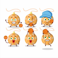 Talented christmas lights orange cartoon character as a basketball athlete
